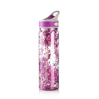 Promotional custom 500ml double wall plastic sport drink water bottle with pink glitter